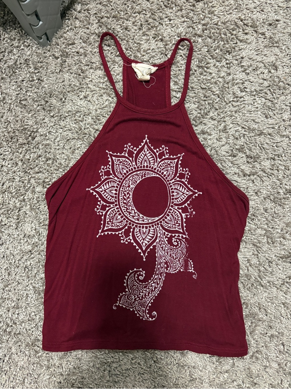 La Hearts Maroon Racerback Tank with White Crescent Sun Design